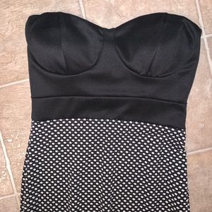 Strapless polka dot midi dress